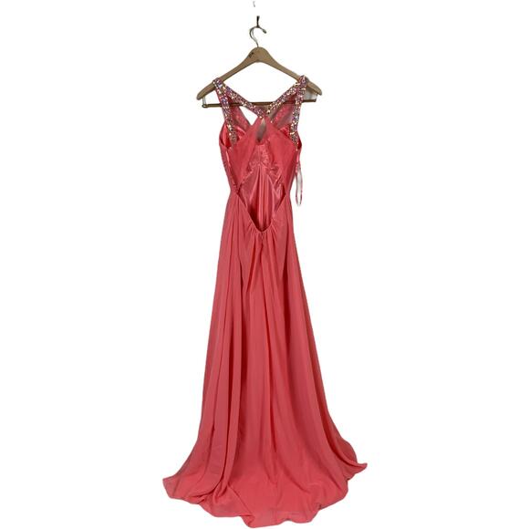 Faviana Beaded Chiffon Gown SIZE 0 Peach Formal Prom Pagent Rhinestone $395 NEW - Picture 6 of 7